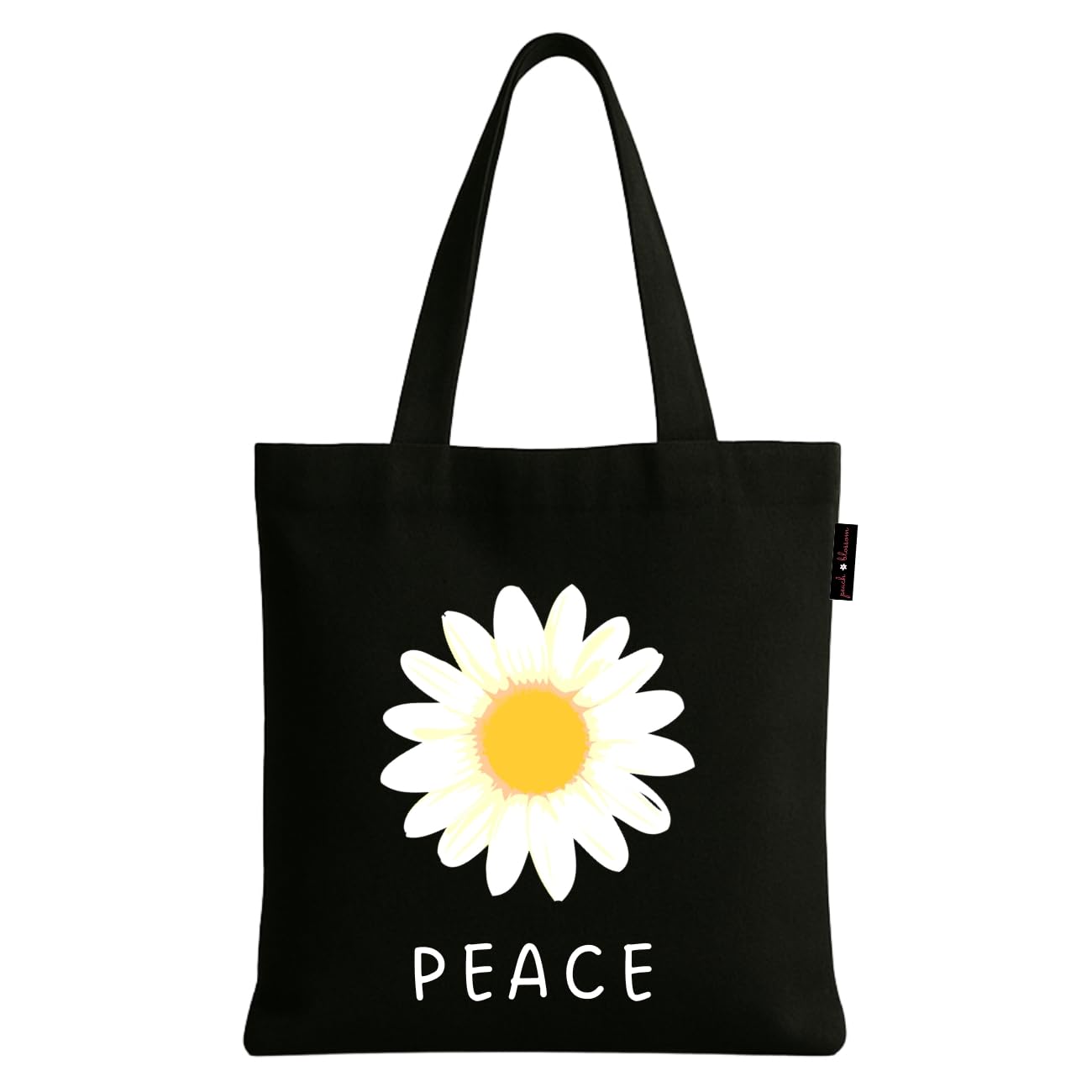 Peach Blossom Women’s Cotton Printed Tote Bag_BLK - PEACE