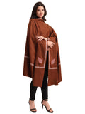 Zamour Kashmiri Pashmina Style Fine Kingri Embroidery Woollen Shawls for Winter (Brown)