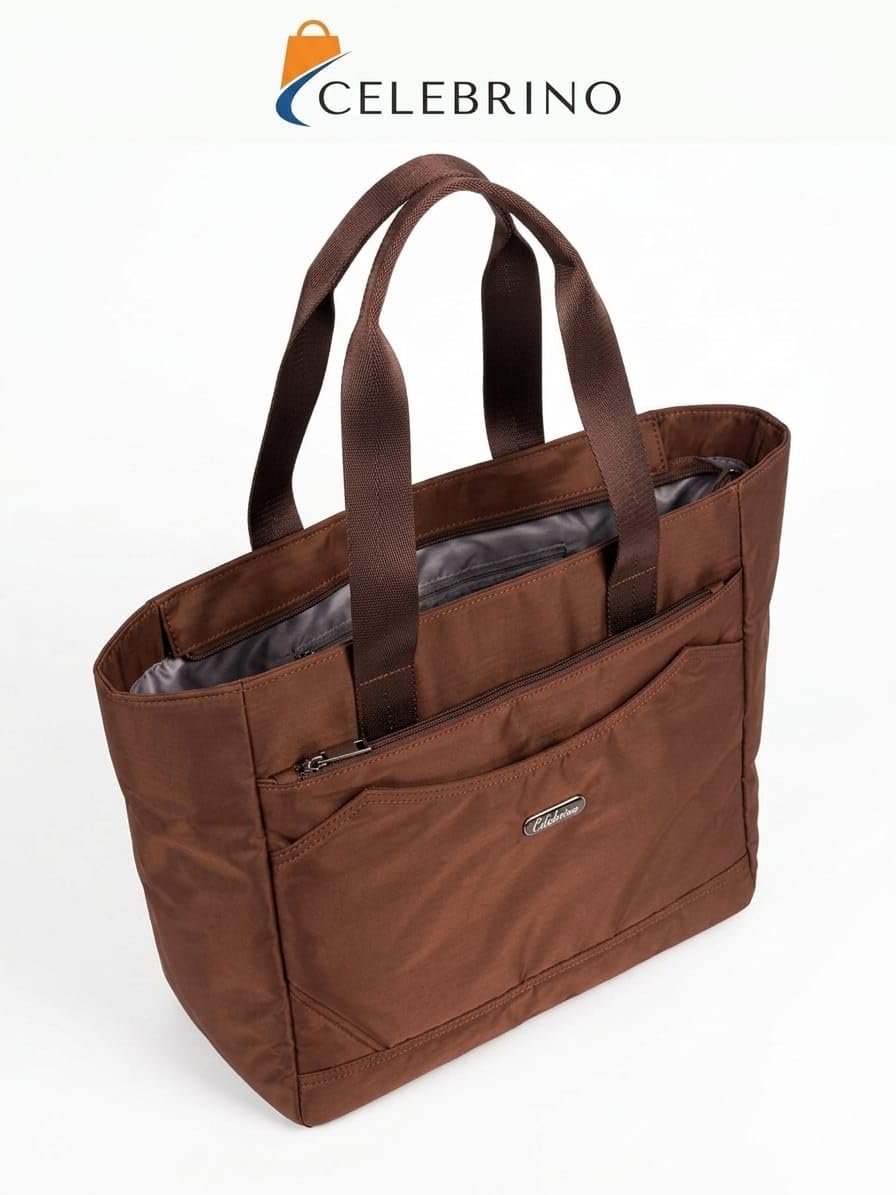 CELEBRINO Spacious Tote Handbag for Women | Nylon Hand Bags with Multiple Zip Compartments | Waterproof Large Shoulder Bag for Office, College, Travel & Shopping | Multi Pocket Zipper Handbags