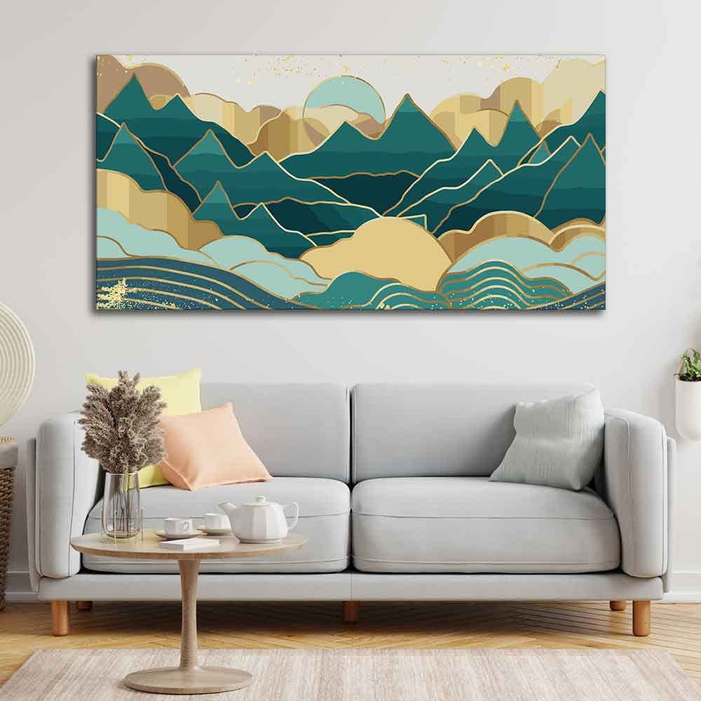 VIBECRAFTS Canvas Paintings for Living Room Drawing Room Abstract Mountains Lusurious Pattern Canvas Wall Painting Fitted With Wooden Frame For Home | Office | Living Room | Gifts (PTVCH_2519)