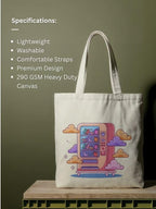 Kalaa Lifestyle Canvas Tote Bag for Women | Premium Cotton Shopping Bag | Eco-Friendly Shoulder Tote for Office, College, Travel & Daily Use and Gifting (Cloudy Vending Machine)