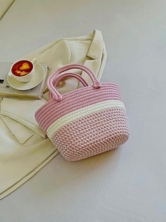 BEAUTIFUL HOMMIES Attractive Hand Bag |large Tote Bag |Summer Bag | Bucket Bag | Basket Bag | Bamboo Tote | Beach Bags for Women|Boho Bag|Handbag |Jute Bag |Handmade Bag (BABY PINK WITH STYLISH)
