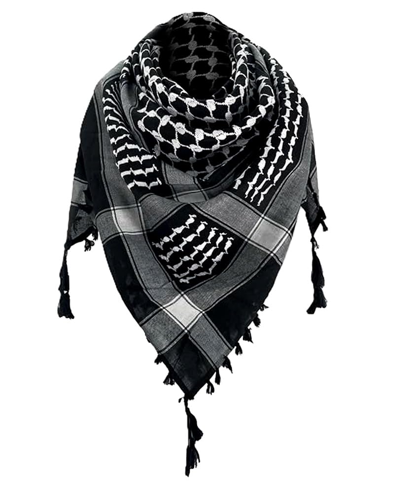 Digniti Real Arafat Scarf Black White shemagh men head scarf ghutra arabian arafat scarf army miltary scarf Large size 48 x 48 inch palestine scarf for men and women