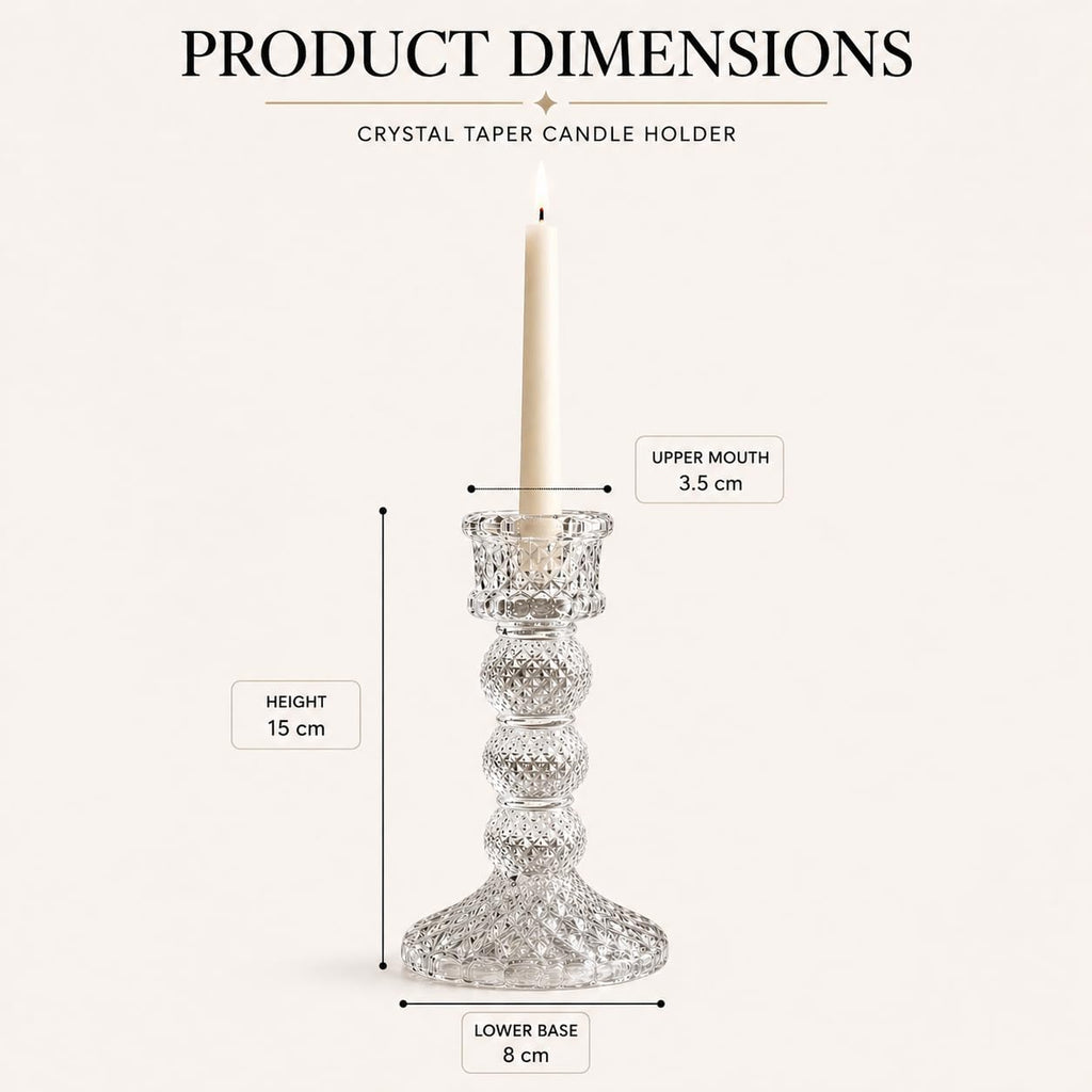 Pure Source India Crystal Taper Candle Holder,15 cm for Home Dining, Christmas & Diwali Decor
