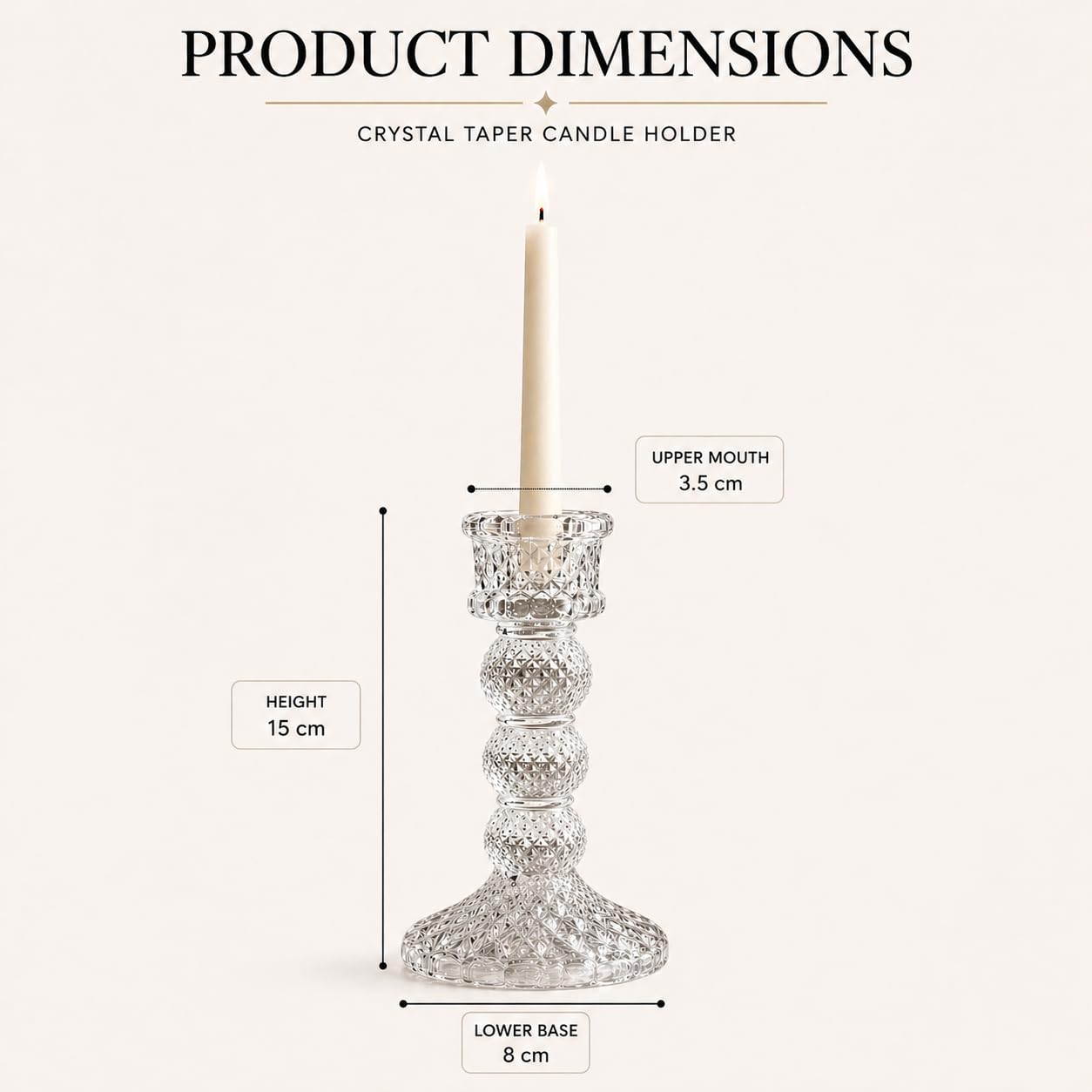 Pure Source India Crystal Taper Candle Holder,15 cm for Home Dining, Christmas & Diwali Decor