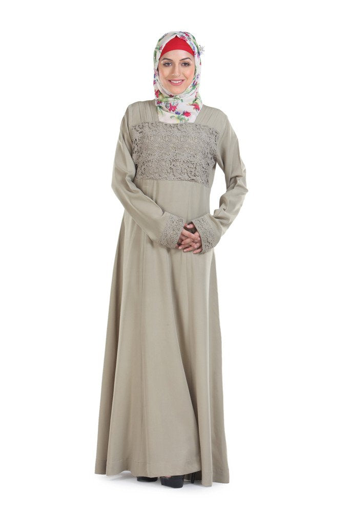 Momin Libas Pleated Yoke Silver Gray Colored Abaya & Burkha-Large…