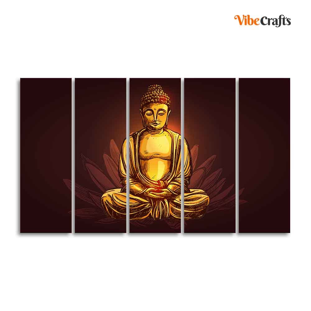 VIBECRAFTS Devotional Buddha Meditating Canvas Wall Painting For Home|Office|Living Room|Gift (PTVC5Pcs4_8618)