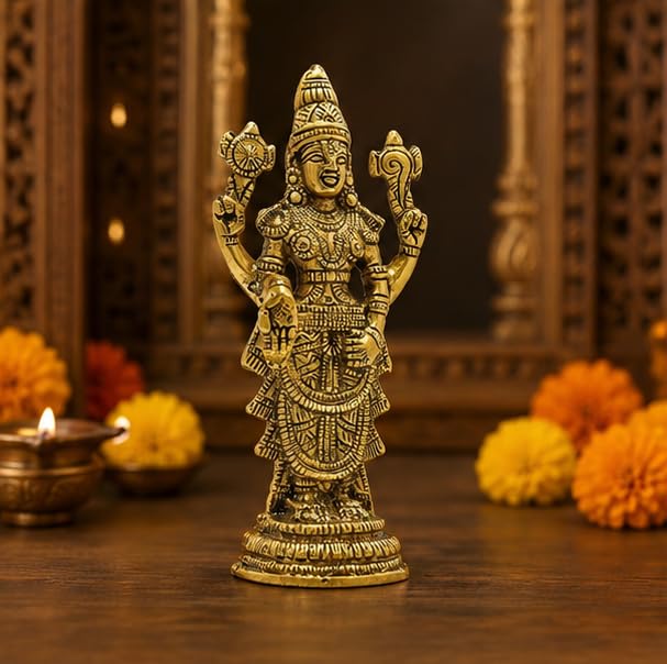 KridayKraft Aluminium Balaji Statue, Venkateswara Idol Lord Thirupathi Murti Lord Balaji Idols, Tirupati Idol God Statue Showpiece, Venkateswara, Home Décor Gifts,Gold (1 Piece)