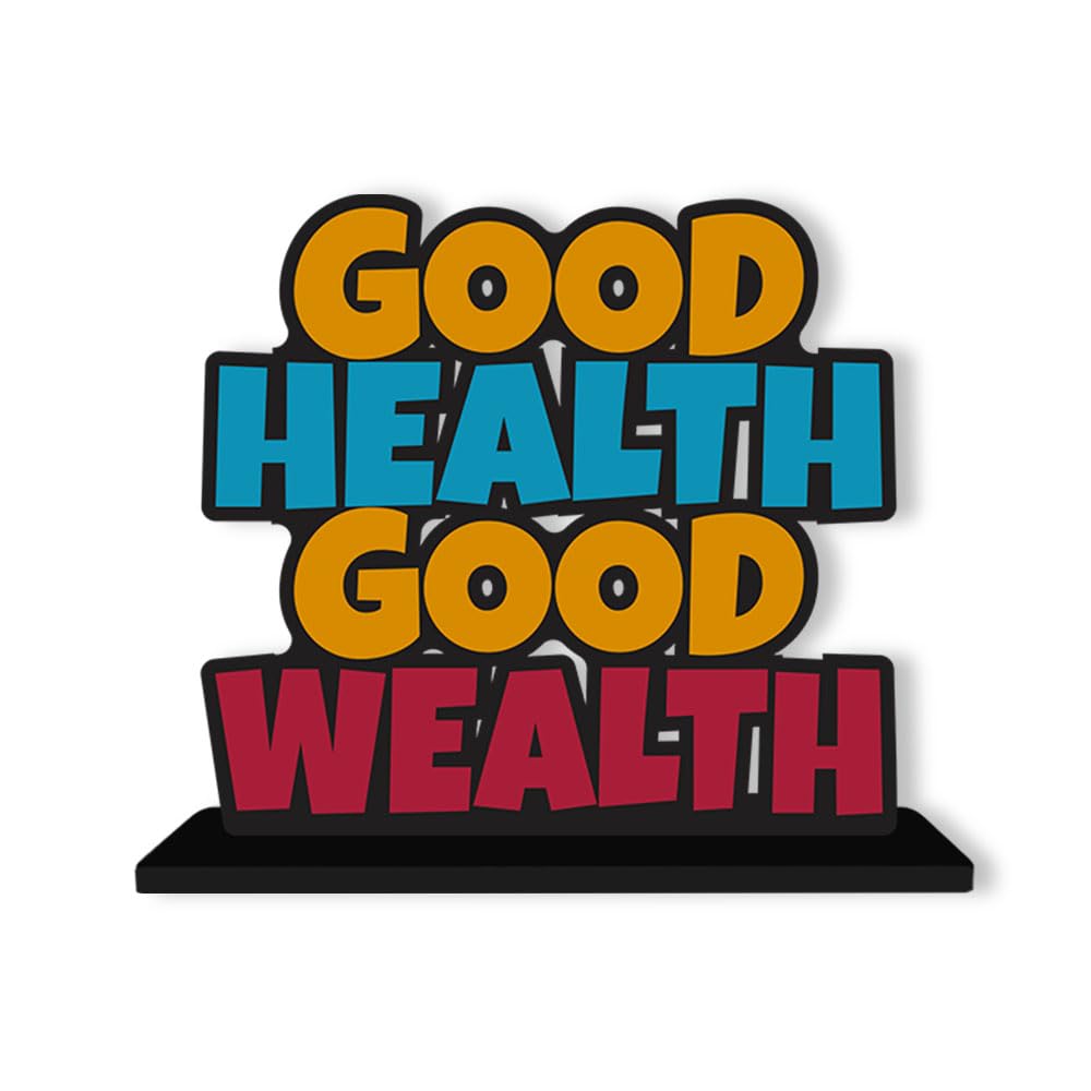 Artvibes Wooden Idols and Figurine Good Health Good Wealth Quotes Table Decoration for Office Desk | Home Decor Item | Living Room | Modern Art Wood Showpiece Gift Item (SP_1139N)
