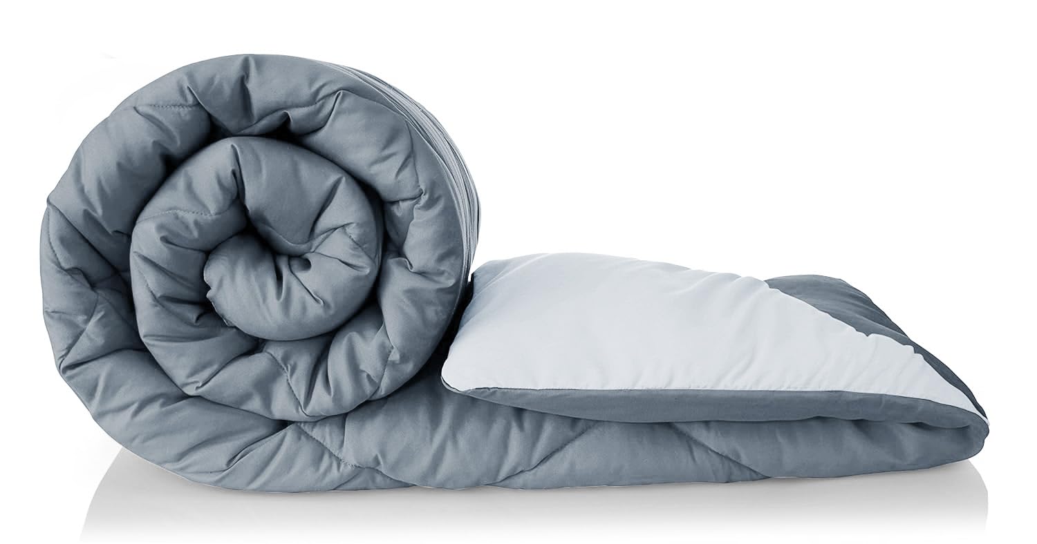 A Brand New - Umi AC Comforter for Double Bed Luxury Feel 220 GSM Ultra Soft Microfiber Reversible Lightweight All-Weather Bed Comforter/Duvet/Quilt (90X86 Inche, Grey & Light Grey) Kafalo