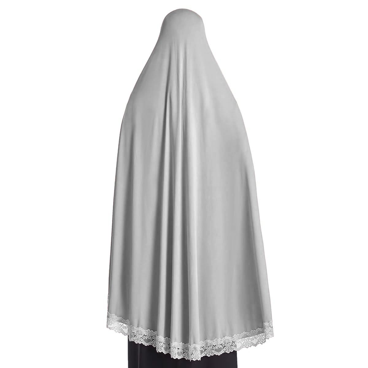 ICW Polyester Blend Women Stretchable Jersey Jilbab Cum Prayer Khimar Headwrap Hijab (Free Size) 42 Inch (Grey), Black