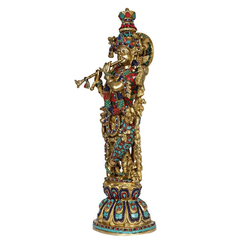 SVARUP Brass Krishna Murti in Multicolor Height 29 Inch