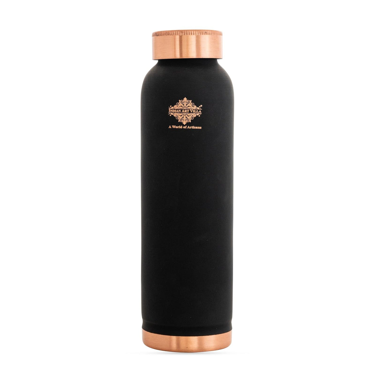 INDIAN ART VILLA Copper Lacquer Coated Black Silk Finish Water Bottle, 900 ML, Copper Drinkware for Daily Use, Office, Gym, Yoga & Travel, Ayurvedic Health Benefits, Gift Item