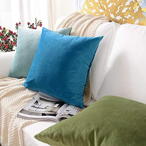 Khooti Velvet Cushion Cover, 14X14 Inches | Color-Sea Blue | Pack of 1 | Solid Plain Soft & Smooth, Decorative Cushion Covers for Living Room, Bedroom, Couches, Chairs, Sofas, Beds & Home Decor