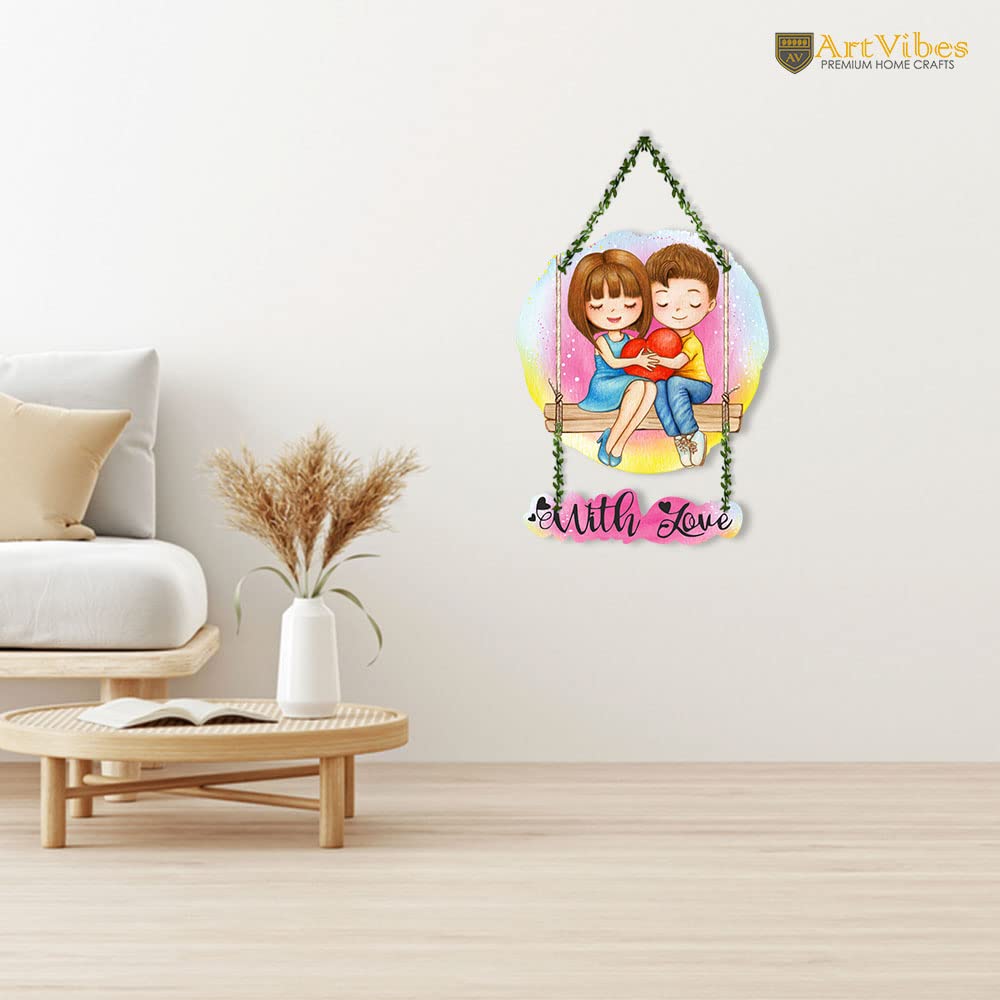 Artvibes Cute Couple Wall Hanging For Home Decor | Couple Gifts | Valentine Decor Items For Girlfriend Boyfriend Husband Wife | Living Room Decoration (Wh_8303N) - Engineered Wood