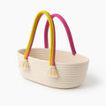 Bobbiny Woven Rope Tote Basket Bag with Tassel Handles – Large Cotton Rope Storage Basket for Home, Beach, Market, Nursery – Decorative Boho Handbag for Women (Multi Handle)