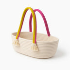 Bobbiny Woven Rope Tote Basket Bag with Tassel Handles – Large Cotton Rope Storage Basket for Home, Beach, Market, Nursery – Decorative Boho Handbag for Women (Multi Handle)