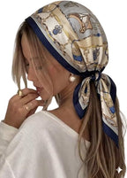 Etietnic Satin Square Head Scarf for Women,BLUE BELT Printed