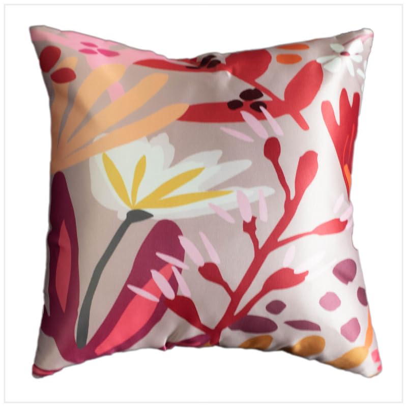 Vendola Printed Satin Sofa Cushion Covers Set of 5 16 inch x 16 inch, Blue, White & Red Throw Pillow Covers for Sofa, Decorative Cushion Covers for Living Room, Bedroom, Couch, (Blossom, 16x16)