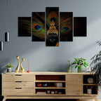 VIBECRAFTS Divine Buddha With Peacock Feather Wall Painting of Five Pieces For Home|Office|Living Room|Gift (PTVC5Pcs1_5541)