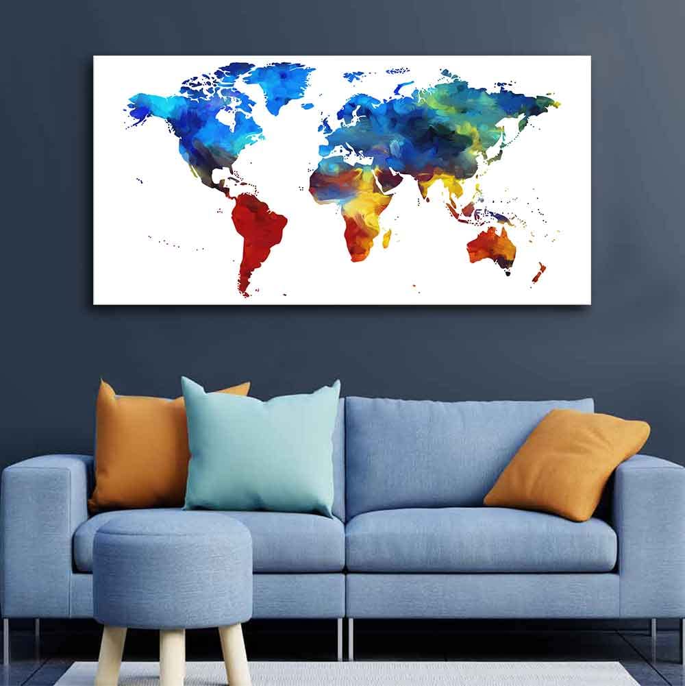 VIBECRAFTS Canvas Paintings for Living Room Drawing Room Colorful World Map Canvas Wall Painting Fitted With Wooden Frame for Home | Office | Gift (PTVCH_2423)