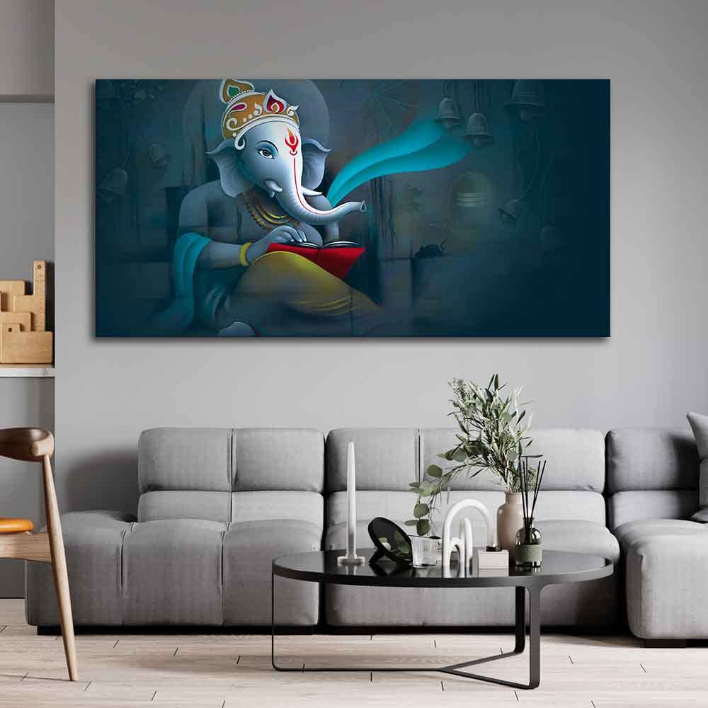 VIBECRAFTS Canvas Paintings for Living Room Drawing Room Auspicious Shri Ganpati Canvas Wall Painting for Home Decor|Office|Gift|Livingroom|Bedroom(PTVCH_2370NV)