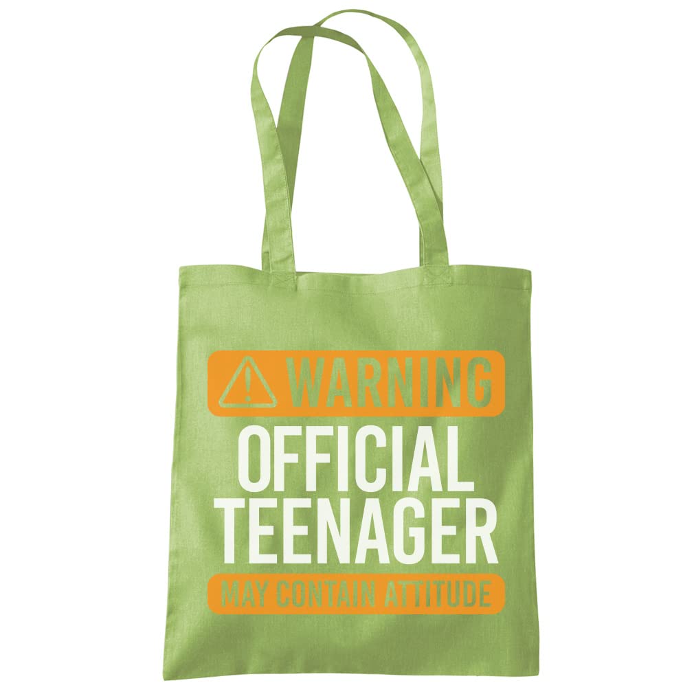 HotScamp 13th Birthday Bag Warning Official Teenager May Contain Attitude - Cotton Tote Bag for Women, Funny Gift for Moody Teen Girls, Friends, and Teenagers Turning 13 - Shopping Shoulder Bag, Kiwi