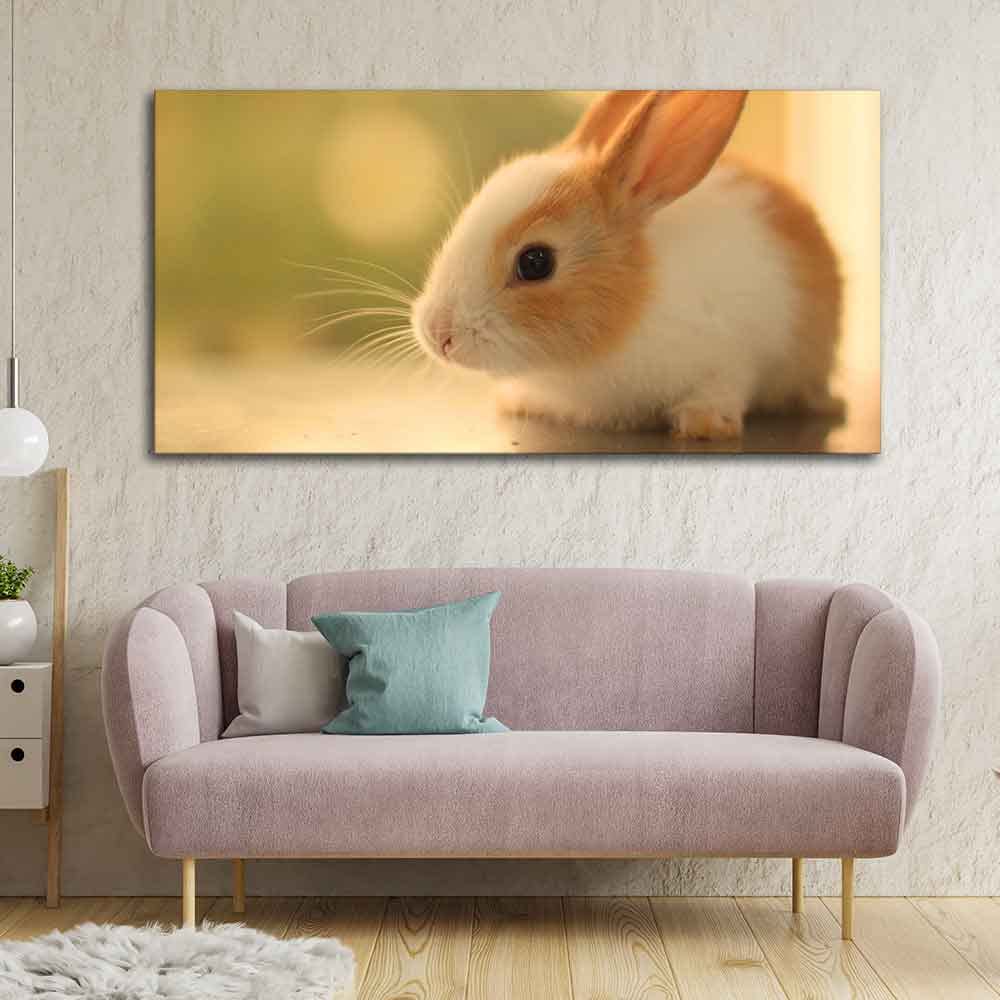 VIBECRAFTS Canvas Paintings for Living Room Drawing Room Premium Cute White & Brown Bunny Canvas Wall Painting Wall Painting Fitted with Wooden Frame for Home | Office | Gift (PTVCH_2319)