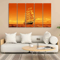 VIBECRAFTS Sailing Ship in Golden Hour Premium Wall Painting Set of Five For Home|Office|Living Room|Gift (PTVC5Pcs4_8619)