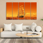VIBECRAFTS Sailing Ship in Golden Hour Premium Wall Painting Set of Five For Home|Office|Living Room|Gift (PTVC5Pcs4_8619)