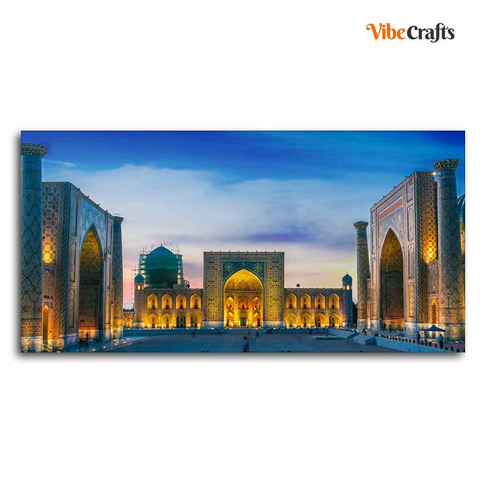 VIBECRAFTS Canvas Paintings for Living Room Drawing Room Beautiful Islamic Wall Painting of The Heart of the Ancient City of Samarkand Fitted with Wooden Frame for Home|Office|Gift(PTVCH_2280)