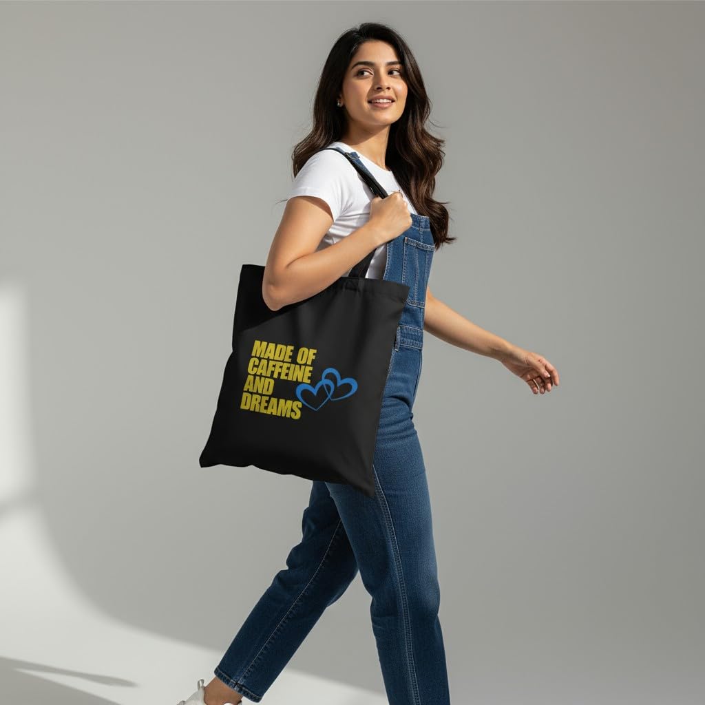 DANIOO DON'T WORRY WE CARRY Canvas Tote Bags for Women and Girls with Zipper and Inner Pocket, Multipurpose Aesthetic Reusable College Travel Shopping Handbag (Dream Black)