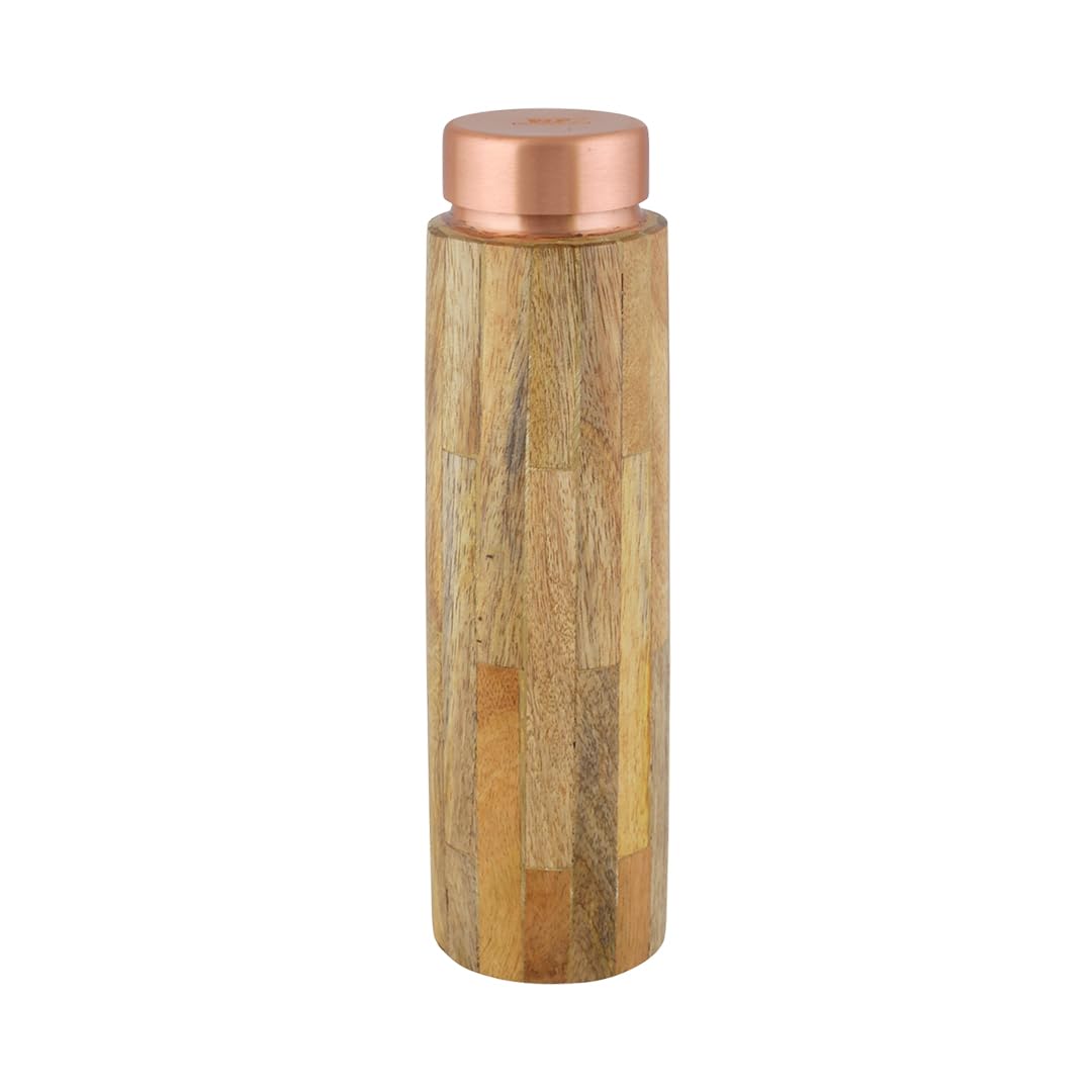 Vip luxe Wooden Copper Bottle, Daily Use, Single Printed Design, 950 ML, Copper, Water Bottle, Brown, Lightweight Portable, Adult, 20 x 10 cm, Hand Wash Only, Wooden Copper Bottle 950ml