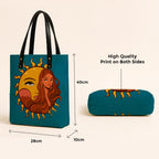 Kalankit Classic Tote Bag For Women | Canvas Printed Totes For Woman | Aesthetic Shoulder College Bag For Girls | Vegan Leather Lightweight Everyday Handbag | Gift for Girls | Child of sun