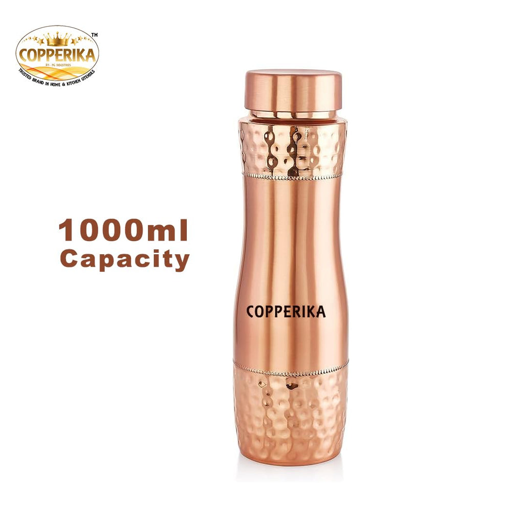 Copperika Tatva Gift Set Copper Water Bottle 1000ml + Copper Glass (Pack of 2-300ml Each) Original Heavy Build |BPA Free With Ayurvedic & Other Health Benefits | Marriage & Return Gift Set