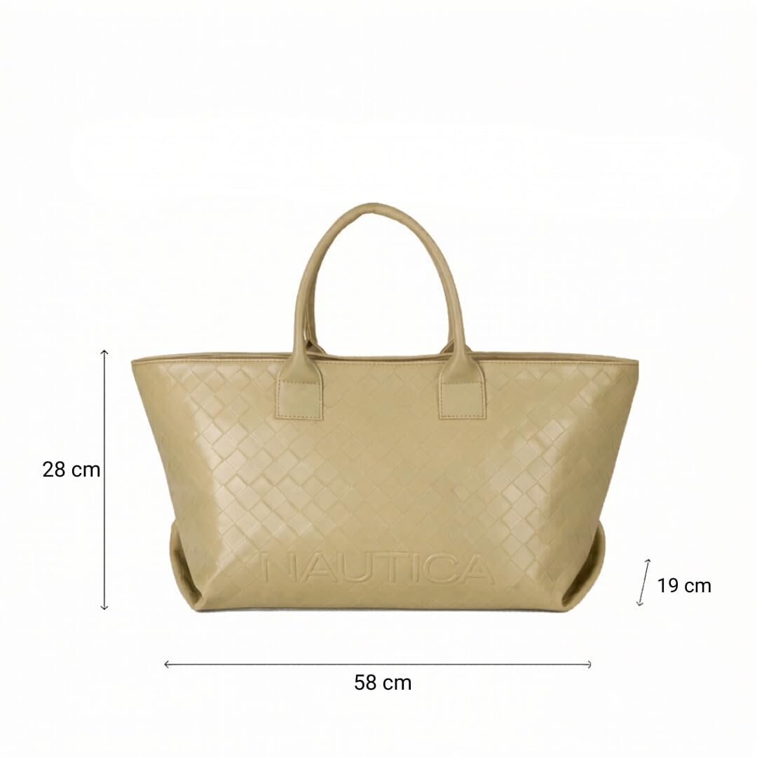 Nautica Women's Large Tote Bag | Durable PU with Quilted Design & Padded Grab Handles Ladies Shoulder Bag | Premium Spacious Handbag with Magnetic Closure for Girls | Beige
