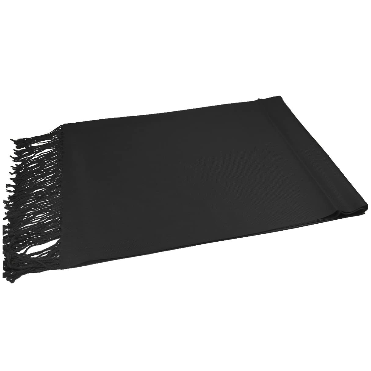 Women Large Soft Silky Pashmina Shawl Wrap Scarf in Plain Solid Colors, Black, 28x72
