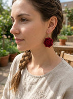 Handmade Crochet Rose Earrings – Delicate Floral Studs & Lightweight Statement Jewellery