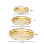 R Ayurveda Copper 3-Piece Premium Golden Metal Tray Set | Decorative Round Trays for Serving, Gifting, and Home Decor