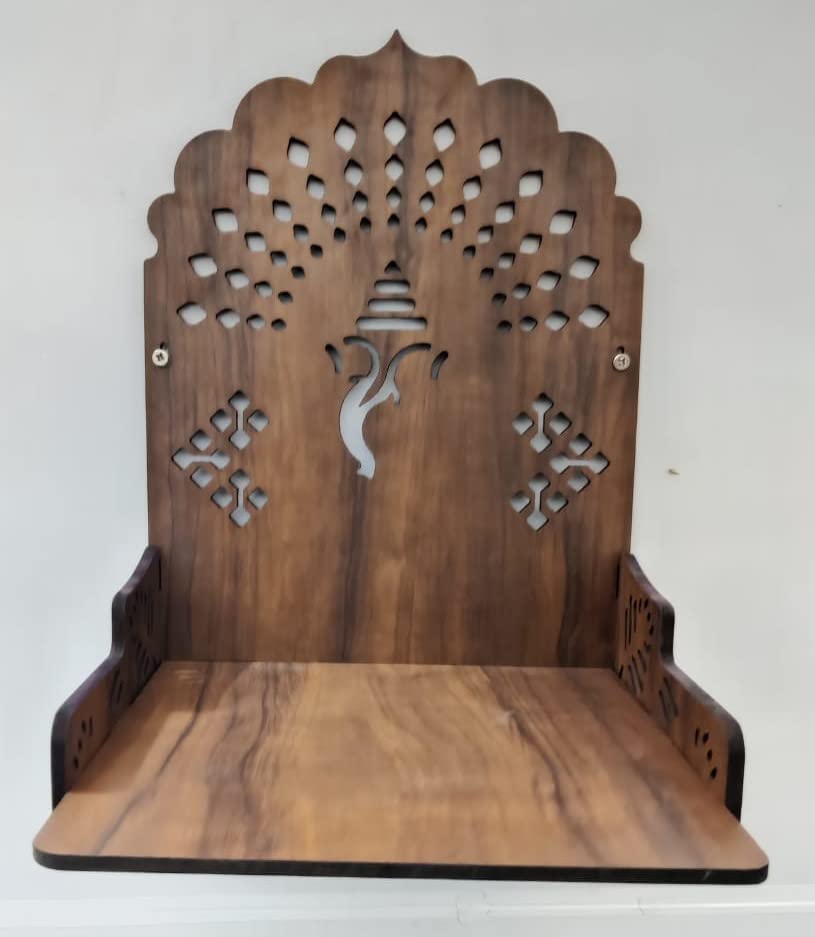Wooden Small Temple Mandir Puja Ghar for Home and Office Wall Hanging Beautiful Ganesh Design Brown Color Matte Finish Engineered Wood (Dark Brown)