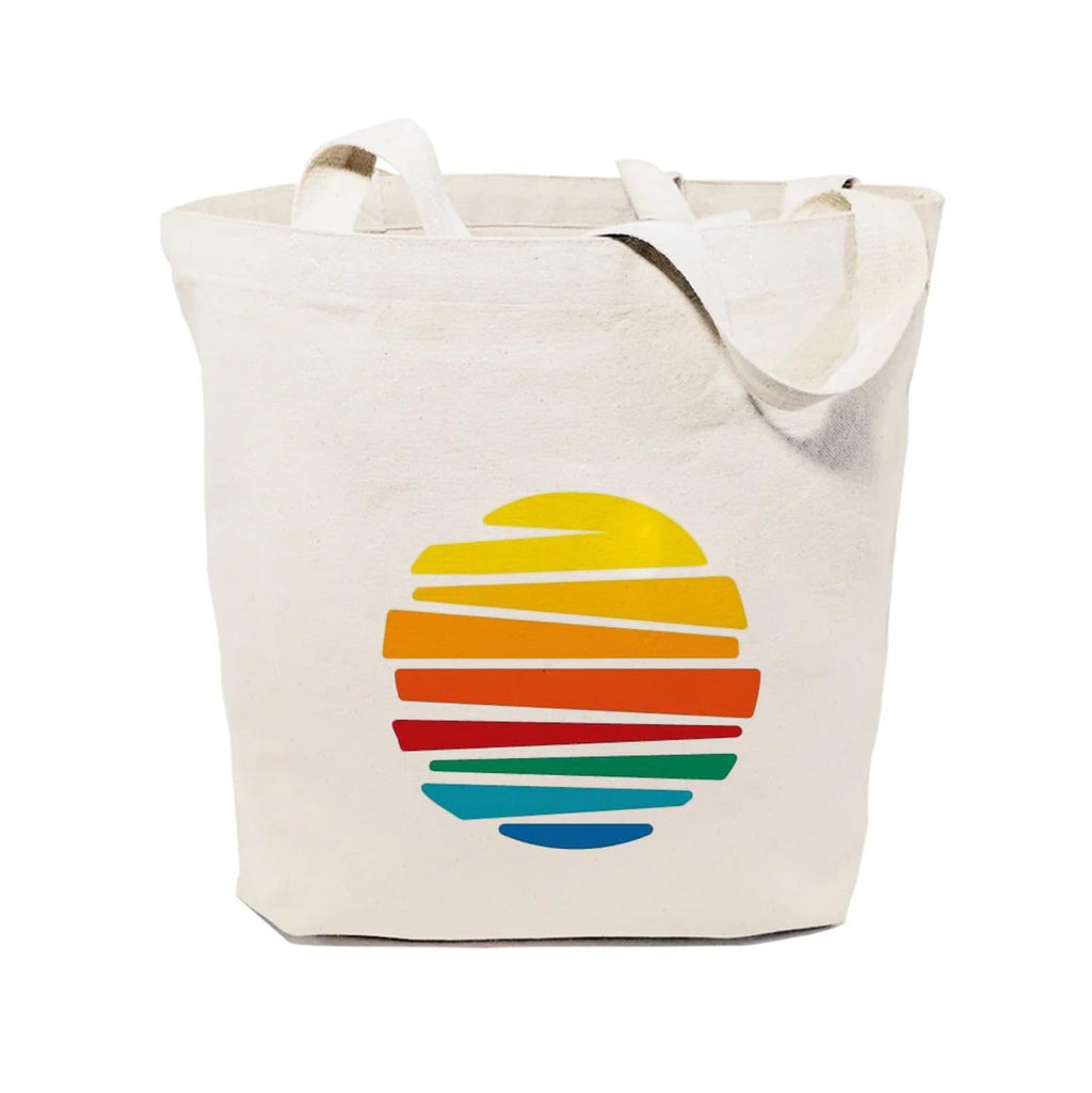 Heu Abstract Sunset Printed Canvas Tote Bag | Eco-Friendly Reusable Cotton Shoulder Bag | Colorful Minimal Design Shopping Tote for Women & Men