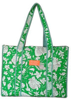 Cotton Tote bag for Women | Shoulder Bag | Reversible Bag | Durable Shopping bag | Reusable Grocery Bags | Eco friendly Bags| Handmade Cotton Bag | Stylish Quilted handBag (Flouro Green)