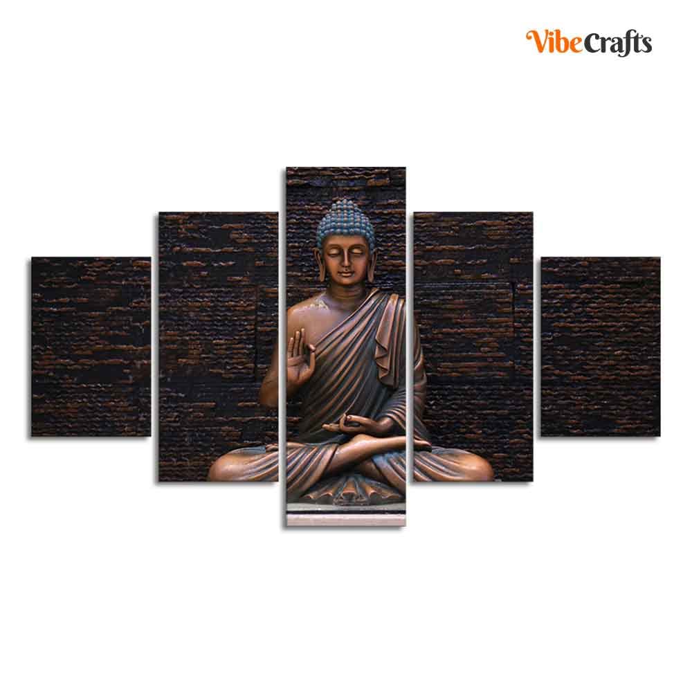 VIBECRAFTS Homcraft Buddha Meditating Statue Five Pieces Canvas Wall Painting For Home|Office|Living Room|Gift (PTVC5Pcs1_5530)