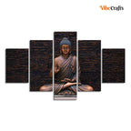 VIBECRAFTS Homcraft Buddha Meditating Statue Five Pieces Canvas Wall Painting For Home|Office|Living Room|Gift (PTVC5Pcs1_5530)