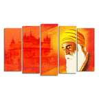VIBECRAFTS Shri Guru Nanak Dev Premium Wall Painting of Five Pieces For Home|Office|Living Room|Gift (PTVC5Pcs2_6605)