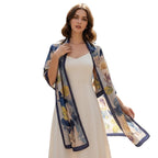 Alexvyan Satin Silk Summer Scarves 180 x 84 cm, Blue Rose Theme with Stitched Border, Lightweight Fashion Scarf for Women Sun Protection Stole