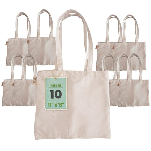 11x13 Inch Plain Canvas Tote Bag | 1 Pc, 5 Pcs, 7 Pcs, 10 Pcs, 15 Pcs, 20 Pcs, 25 Pcs | 100% Organic Reusable 180 GSM Cotton Handbag for Shopping, Daily Use, Grocery, DIY Painting & Storage (10)