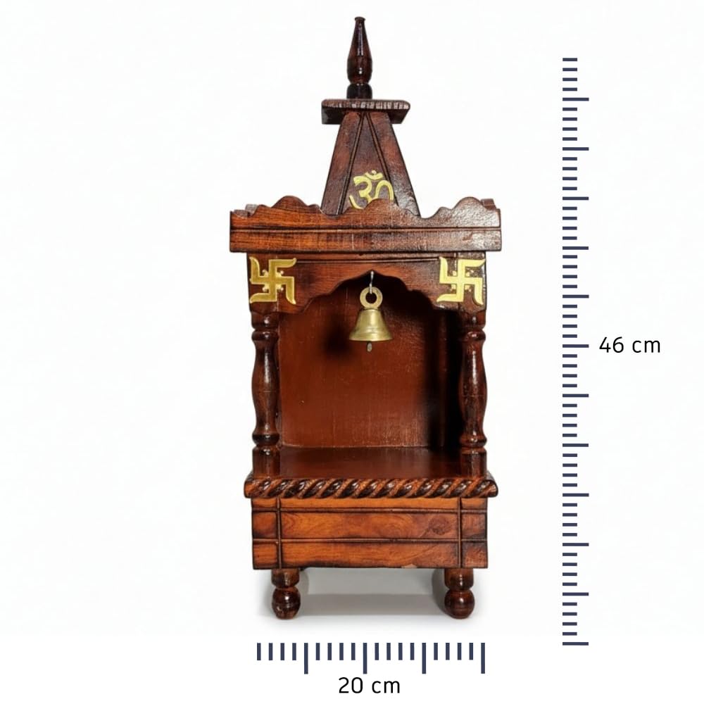 Claws Wooden Wall Mount Pooja Mandir | Brown Pooja Temple Stand with Om and Swastik Design (14Dx20Wx 46H Cm)