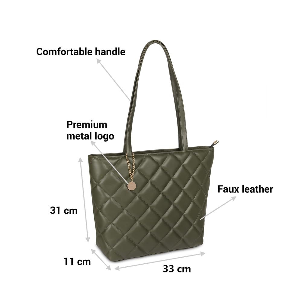 Mochi Women's Green Stylish Faux Leather Tote Bag (66-365)