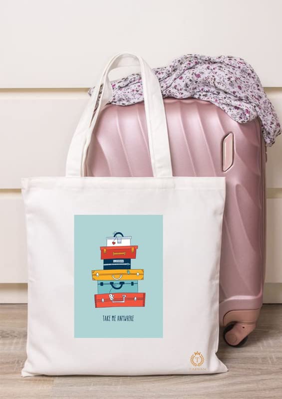 TAJNAN Reusable Tote Bags|100% Organic Cotton Grocery Bag|Eco-Friendly, Multi-Purpose Bag|Sturdy Canvas Bag with 15kgs Capacity | Multiple Stylish Designs,Pack of 1(BagTraveller)